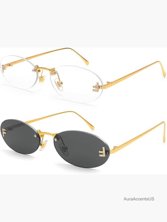 Trendy Rimless Oval Sunglasses with Diamond Frame Y2K Metal Shades main image 7